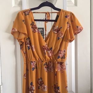 Mustard Yellow Faux Wrap Maxi Floral Dress